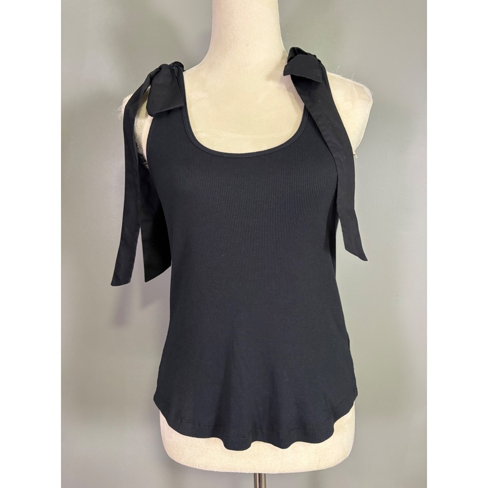 Ulla Johnson Bailey Bow Shoulder Tank Top M Ribbed Tie Coquette Romantic Ballet